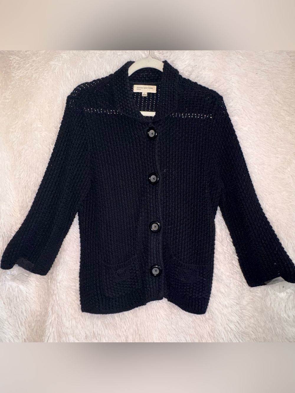 Jones New York Black Chunky Knit Button-Front Cardigan